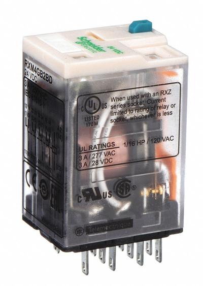 SCHNEIDER General Purpose Relay: Socket Mounted, 3 A Current Rating, 24V DC, 4PDT - Socket-Mounted Relays