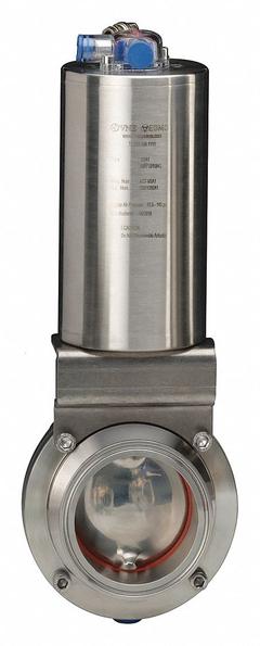 VNE Butterfly Valve: 145 psi Actuator Air Pressure - Max, Air to Spring, 304 Stainless Steel, Clamp (MPN 51C4.0AS/VBAC-XX). Key specifications — Average Surface Roughness (Ra): 32; Brand: VNE; Pilot Solenoid Voltage: Not Included.