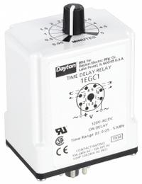 DAYTON Single Function Time Delay Relay: Socket Mounted, 120V AC/DC, 10 A, 8 Pins/Terminals (MPN 1EGC1). Key specifications — Brand: DAYTON.