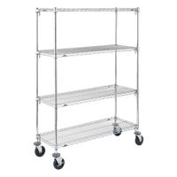 METRO Wire Shelving Unit: 36 in x 18 in x 67 7/8 in, Dry, Quick-Adjust, 4 Shelves, Silver (MPN CART 1A). Key specifications — Color: Silver; Finish: Chrome; Recommended Environment: Dry; Post Shape: Round; Number Of Shelves: 4; Caster Wheel/Configuration: (2) Swivel with Brakes; Material: Steel; Caster Wheel/Tread Material: Rubber.
