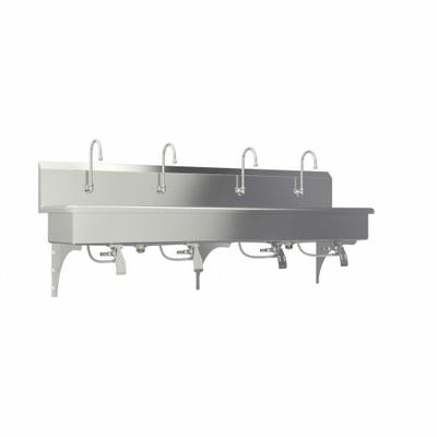 SANI-LAV Wash Station: 4 Stations, 8 in Bowl Dp, 77 in Bowl Lg, 16 1/2 in Bowl Wd - Four-Station Wall-Mounted Wash Stations with Faucets