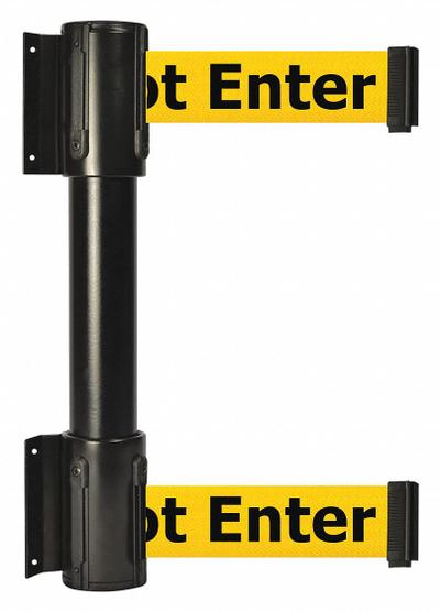 TENSABARRIER Belt Barrier: Fixed Mounting Plate, 13 ft Belt Lg, Caution Messaging - Wall-Mount Retractable Belt Barriers