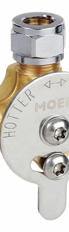 MOEN Mixing Valve: For Moen Commerical Series, Use with Hot/Cold Water, Brass, Chrome (MPN 104424). Key specifications — Compatible Series: Moen Commerical; For Water Temperature: Hot/Cold; Compatible Brand: Moen; Product Type: Mixing Valve; Includes: Integral Check Valves; Material: Brass.