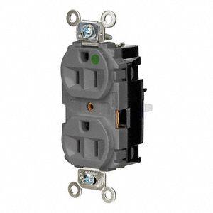 HUBBELL Receptacle: Hospital Grade, Duplex, 5-15R, Gray, 125V AC, 15 A - General Purpose Receptacles