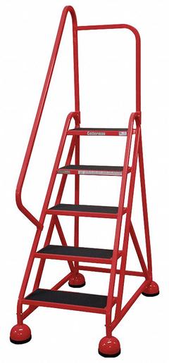 COTTERMAN Rolling Ladder: 3.8 ft Platform Ht, Partially Assembled, Steel, Wt-Actuated Auto-Lock (MPN ST-502 A2 C6 P5). Key specifications — Includes Handrails: Handrails Included; Material: Steel; Brand: COTTERMAN; Color: Red.