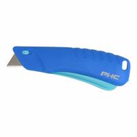 PACIFIC HANDY CUTTER, INC Utility Knife: 6 in Overall Lg, Textured, 3 1/2 in Overall Wd, Plastic (MPN E12306-4). Key specifications — attr307884: Tool-Free; attr307885: Carbon Steel Rounded Tip; attr307882: Teal; attr307878: Textured; attr307881: Plastic; attr324892: PACIFIC HANDY CUTTER, INC.