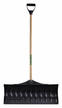 APPROVED VENDOR Snow Pusher: Polycarbonate, 11 in Blade Lg, 30 in Blade Wd, 42 in Handle Lg (MPN 1628600GR). Key specifications — Brand: APPROVED VENDOR; Handle Grip: D Grip.
