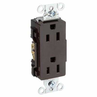 HUBBELL Receptacle: Decorator Duplex, 5-15, Brown, 125V AC, 15 A, 2 Pole / 3 Wire (MPN DR15) - General Purpose Receptacles