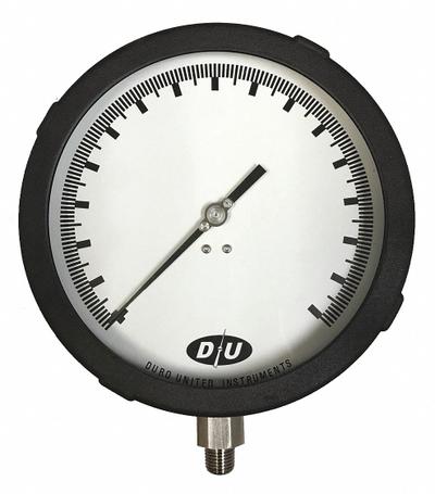 DURO Industrial Compound Gauge: Back Flange, 0 psi to 150 psi, 6 in Dial, 1/4 in NPT Male - Back-Flange Panel-Mount with Stainless Steel Wetted Parts