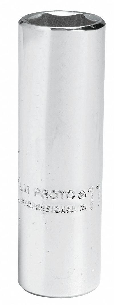PROTO Socket: Metric, 1/4 in Drive Size, 15 mm Socket Size, 6-Point, Deep, Chrome - 1/4" Drive Hand Sockets
