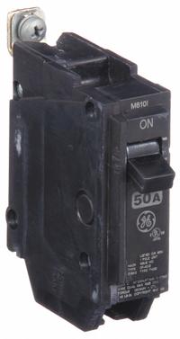 GE Miniature Circuit Breaker: THQB, 50 A, 120/240V AC, Single Phase, 10kA at 120/240V AC, Std (MPN THQB1150). Key specifications — attr195972: 50 A; attr195973: 120/240V AC; attr195974: Single; attr195975: 10kA at 120/240V AC; attr195976: Load Centers.