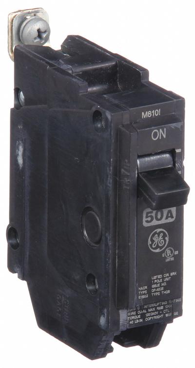 GE Miniature Circuit Breaker: THQB, 50 A, 120/240V AC, Single Phase, 10kA at 120/240V AC - THQB & THHQB Series, Bolt-On GE Miniature Circuit Breakers