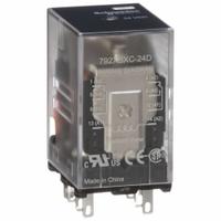 SCHNEIDER General Purpose Relay: Socket Mounted, 12 A Current Rating, 24V DC, DPDT, 8 Pins/Terminals (MPN 792XBXC-24D). Key specifications — Brand: SCHNEIDER; Base Type: Square; Mounting Style: Plug-In; Electrical Connection: Faston Connector; Manufacturer Part Number: 792XBXC-24D; Operating Current: 12 A at 120V AC (Conforming to UL); Series: 792 Series.