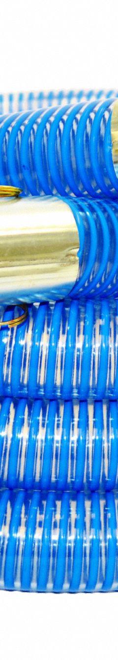 Suction and Discharge Hose: 1 in Hose Inside Dia., 90 psi, Blue/Clear, 1 in x 1 in Fitting Size (MPN BWS100-25CN). Key specifications — Temp. Range: -40° to 150°F; Hose Color: Clear; Brand: KURIYAMA.