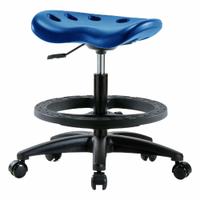Stool: Polyurethane, Ht Range 19 in to 26 1/2 in, 17 in Seat Wd, 14 in Seat Dp, 0 Glides, 5 Casters (MPN PTMBSL-RG-BF-RC-BLU). Key specifications — Brand: APPROVED VENDOR; Foot Support: Yes; Base Material: Fiberglass; ESD-Safe: Not ESD Safe; Number of Casters: 5.