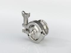 VNE Air Blow Check Valve: Poppet, Inline Valve Body, 3 in Pipe Size, For Fluids Media, Clamp, Std (MPN EG62A-6L3.0). Key specifications — Average Surface Roughness (Ra): 32 micron-in; Brand: VNE; 3-A Compliance: Meets 3A Sanitary Standards.