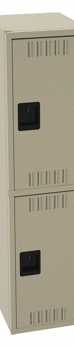 TENNSCO Wardrobe Locker: 36 in x 18 in x 60 in, Louvered, 2 Tiers, 1 Units Wide, Padlock Hasp, Tan (MPN DTS-151830-ASD). Key specifications — Brand: TENNSCO; Locker Color: Tan; Door Type: Louvered; Locker Material: Steel; Assembled: Assembled; Number Plate Included: Yes.