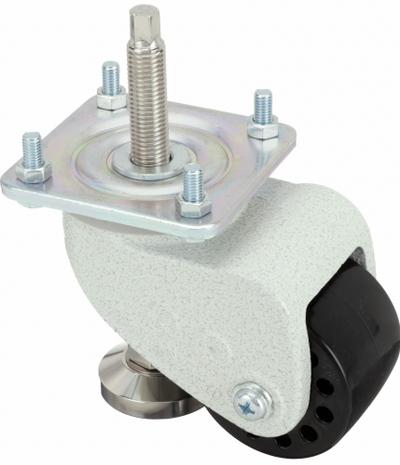 APPROVED VENDOR Plate Caster: Nylon Tread, 3 in Wheel Dia, 4 13/32 in Mounting Ht, Swivel - High-Adjustability Extended-Stem Leveling Plate Casters