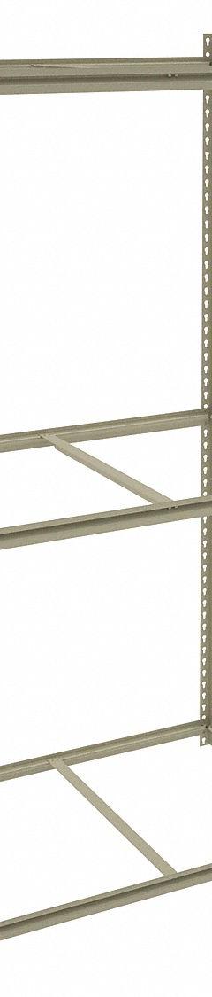 TENNSCO Boltless Shelving: Starter, Medium-Duty, 42 in x 30 in, 84 in Overall Ht, 4 Shelves, Open (MPN ZKMS-423084). Key specifications — Finish: Powder Coated; Maximum Post Load Capacity: 8,000 lb with Beams Evenly Spaced at 24 in; Decking Material: None; Color: Sand; Beam Profile: Z-Beam; Brand: TENNSCO; Side Panel: Open.