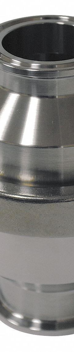 VNE Spring Check Valve: Poppet, Inline Valve Body, 3/4 in Pipe Size, Clamp x Clamp, For Fluids Media (MPN 45C-6.75-E). Key specifications — Average Surface Roughness (Ra): 32 micron-in; Brand: VNE; 3-A Compliance: Meets 3A Sanitary Standards.