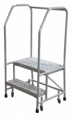 COTTERMAN Rolling Ladder: 1.7 ft Platform Ht, Assembled, Aluminum, Wt-Actuated, Serrated (MPN A2R2626A3B3C50P6). Key specifications — Includes Handrails: Handrails Included; Material: Aluminum; Brand: COTTERMAN; Color: Gray.