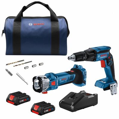 BOSCH Cordless Tool Combination Kit: 2 Tools, 18 V DC Volt, Battery Included - Bosch 18V Cordless Tool Combination Kits