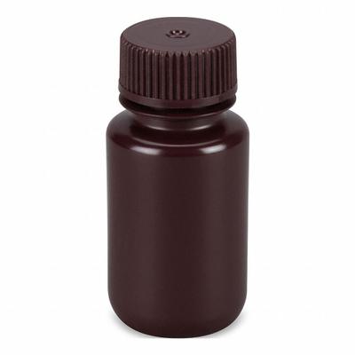 GLOBE SCIENTIFIC Dispensing Bottle: HDPE, 60 mL, 2.02 fl oz, Closure Included, Amber, 28 mm - HDPE Wide Mouth Round Lab Bottles