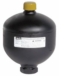 PARKER Diaphragm Accumulator: 45 cu in Fluid Volume, 45 cu in, 26 gpm Max. Flow, Hydrin (MPN AD075B25T9A1). Key specifications — attr98880: PARKER; attr95429: SAE #8; attr95431: Hydrin.