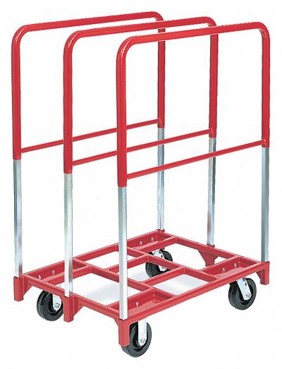 RAYMOND PRODUCTS Panel Truck: 2,400 lb, Red, 38 1/2 in L x 27 1/2 in W x 45 in H Deck, 3 Rails - Single-Height Vertical Panel Trucks with Nonmarring Adjustable Rails