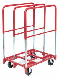 RAYMOND PRODUCTS Panel Truck: 2,400 lb, Red, 38 1/2 in L x 27 1/2 in W x 45 in H Deck, 3 Rails, Open (MPN 3829). Key specifications — Color: Red; Caster/Wheel Configuration: (2) Swivel; Brand: RAYMOND PRODUCTS.