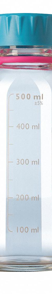 DURAN Media Bottle: 500 mL, Screw-On, GL45, 193 mm, Colorless, Closure Included, Wide Mouth Size (MPN 218814452). Key specifications — Closure Type: Screw-On; Mouth Size: Wide; Screw Closure Size: GL45; Brand: DURAN; Body Color: Colorless.
