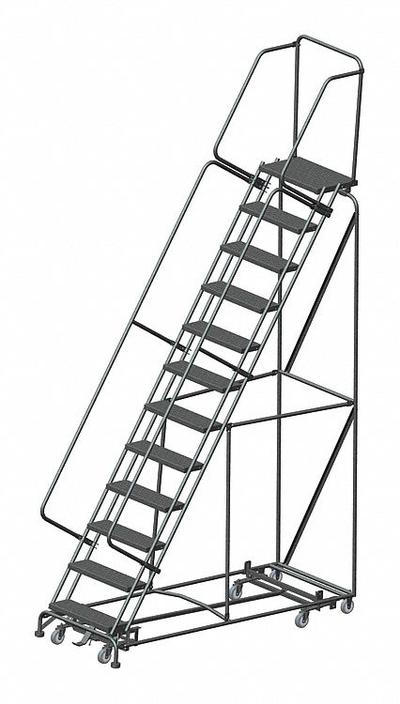 BALLYMORE Rolling Ladder: 10 ft Platform Ht, Unassembled, Steel, Wt-Actuated Step Lock - Steel Weight-Actuated Auto-Lock All-Direction Ladders