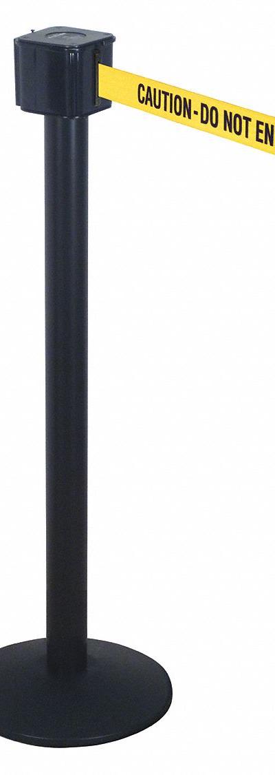 RETRACTA-BELT Barrier Post with Belt: Yellow - Message Retractable Belt Post Barriers