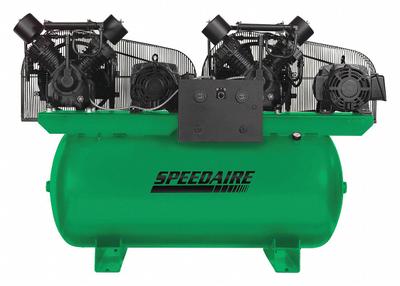 SPEEDAIRE Electric Air Compressor: 15 hp, 2 Stage, Horizontal, 200 gal, 100 cfm, 175 psi - Duplex Stationary Electric Air Compressors