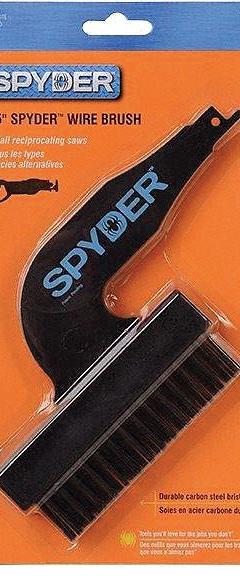 SPYDER Brush Attachment: Reciprocating Saw Compatible, Steel, 4 1/2 in Lg (MPN 400002). Key specifications — attr1170545: Steel; attr1179906: Reciprocating Saw; attr1179907: Brush Attachment; attr1170553: SPYDER.