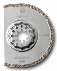 FEIN Oscillating Scraper Blade: 3 in Blade Wd, 3 in Blade Lg, Diamond Grit, Starlock Connection (MPN 63502114210). Key specifications — attr1097676: FEIN; attr1097658: Diamond Grit; attr1097655: Rounded.