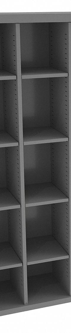 TENNSCO Cubby Cabinet: 34 1/2 in x 13 1/2 in x 66 in, 15 Compartments, 10 1/4 in x 13 1/2 in x 66 in (MPN CC-66MG). Key specifications — Material: Steel; Brand: TENNSCO; Color: Medium Gray.