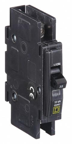 SQUARE D Miniature Circuit Breaker: 35 A, 120/240V AC, Single Phase, 10kA at 120/240V AC, 1 Poles (MPN QOU135). Key specifications — Phase: Single; Amps: 35 A; AC Voltage Rating: 120/240V AC; Max. AIR Rating: 10kA at 120/240V AC; For Use With: Heating; Brand: SQUARE D.