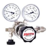 SMITH EQUIPMENT High Purity Gas Regulator: Two Stage, CGA 580 Inlet, 1/4" Tube Outlet, 50 psig (MPN 221-0209). Key specifications — Brand: SMITH EQUIPMENT; Manufacturer Part Number: 221-0209; Diaphragm Material: Stainless Steel; Outlet Connection: 1/4" Tube; Inlet Connection: CGA 580.