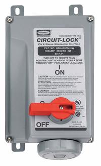 HUBBELL Mechanical Interlock: 600V AC, Three Phase, 100 A, 3 Pole, 4 Wire (MPN HBL4100MI5W). Key specifications — Brand: HUBBELL; Reverse Service: No.