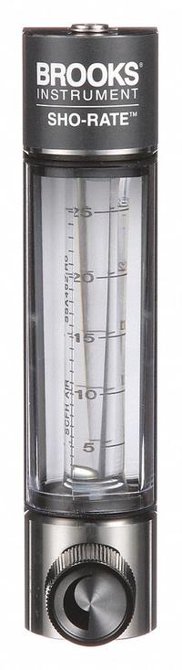 BROOKS Mechanical Flowmeter: Flow Meter, Scale, Variable Area, Panel Mount, Vertical, Liters, FNPT (MPN 1250AD6073AFSVV). Key specifications — Display Type: Scale; O-Ring Material: Viton; Includes Flow Rate Adjustment Knob: Yes; Includes Pressure Guage: No; Mounting Orientation: Vertical; Unit Of Measure: Liters; Brand: BROOKS; Accuracy: +/-5%.