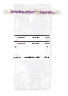WHIRL-PAK Sampling Bag: Write-On, Sterile, 4 fl oz Capacity - oz, 100 mL Capacity - mL, Polyethylene (MPN B01040). Key specifications — Includes: (1) Tablet of 25 mg Active Sodium Thiosulfate; Brand: WHIRL-PAK; Color: Clear; Product Type: Sampling Bag; Standards: HACCP; Style: Write-On.