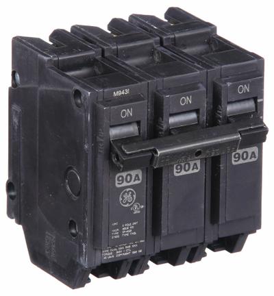 GE Miniature Circuit Breaker: THQL, 90 A, 120/240V AC, Three Phase, 10kA at 120/240V AC - THQP, THQL & THHQL Series, Plug-In GE Miniature Circuit Breakers