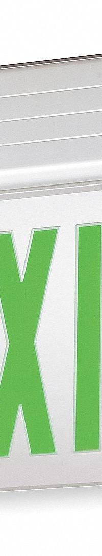 Edge-lit Exit Sign: 1 Faces, Green, Aluminum, Universal Field Selectable Chevrons, LED, Silver (MPN EDG 1 G EL M6). Key specifications — Housing Color: Silver; Brand: LITHONIA LIGHTING; Lighting Technology: LED; Self Diagnostics: No; Housing Material: Aluminum; Text Color: Green.
