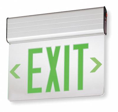 LITHONIA LIGHTING Edge-lit Exit Sign: 1 Faces, Green, Aluminum, Universal Field Selectable Chevrons - Surface-Mount Edge-Lit Exit Signs