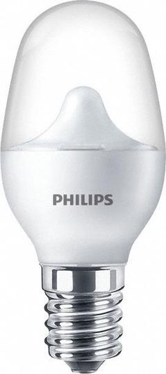 PHILIPS Compact LED Bulb: Candelabra Screw (E12), LED, (C) Candle, C7, 0.5 W Watt, 2700K, Frosted (MPN 0.5C7/LEDnight light/E12/MilkyND120V 2PF). Key specifications — Bulb Shape: C7; Voltage: 120V AC; Bulb Finish: Frosted; Color Temperature: 2700K; Brand: PHILIPS.