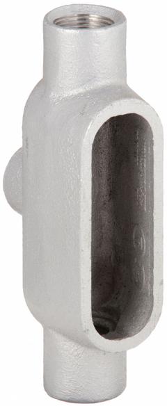 Conduit Outlet Body: Aluminum, 1 1/2 in Trade Size, TB Body, 20 cu in Body Capacity, Threaded Hub (MPN TB57SA). Key specifications — Finish: Powder Coated; Includes: Set Screw Hubs; For Use With: RMC; Brand: HUBBELL KILLARK; Hub Style: Threaded; Mfr. Series: Duraloy 7.