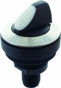 MURRELEKTRONIK Selector Switch: 30 mm Panel Mounting Size, 2 Positions, Short Lever, 2NO (MPN 69121). Key specifications — AC Contact Rating: 0.1 A @ 35 V; Action: Maintained/Maintained; DC Contact Rating: 0.1 A @ 35 V; Key Removal Position: Center; Operator Head Material: Plastic; Operator Head Type: Short-Handled Knob; Operator Illumination: Non-Illuminated; Switch Function @ 1st Position: Off.