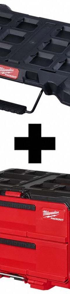 MILWAUKEE PACKOUT Dolly and Tool Box: Polymer, Black/Red, 22 1/4 in W x 14 1/4 in H x 16 1/4 in D (MPN 48-22-8410,48-22-8442). Key specifications — attr1117293: MILWAUKEE; attr1117382: Polymer; attr1117383: Red.