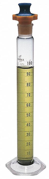 KIMBLE Graduated Cylinder: 1 L, B, To Contain (TC), 10 mL Graduation Increments - mL, 50 mL – 1 L (MPN 20039P-1000). Key specifications — ASTM Specification: E1272; Brand: KIMBLE; USP Specification: Type II; Closure Included: No; Includes: Polyethylene Stopper.